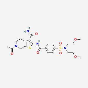 molecular formula C23H30N4O7S2 B2499672 6-acetyl-2-(4-(N,N-bis(2-methoxyethyl)sulfamoyl)benzamido)-4,5,6,7-tetrahydrothieno[2,3-c]pyridine-3-carboxamide CAS No. 449770-11-0