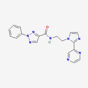 molecular formula C18H16N8O B2499688 2-苯基-N-(2-(2-(吡嗪-2-基)-1H-咪唑-1-基)乙基)-2H-1,2,3-三唑-4-甲酰胺 CAS No. 2034633-02-6