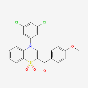 molecular formula C22H15Cl2NO4S B2499704 [4-(3,5-dichlorophenyl)-1,1-dioxido-4H-1,4-benzothiazin-2-yl](4-methoxyphenyl)methanone CAS No. 1114850-69-9