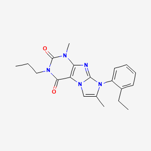 molecular formula C20H23N5O2 B2499715 8-(2-Ethylphenyl)-1,7-dimethyl-3-propyl-1,3,5-trihydro-4-imidazolino[1,2-h]pur ine-2,4-dione CAS No. 877643-84-0