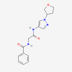 molecular formula C16H18N4O3 B2499729 N-(2-氧代-2-((1-(四氢呋喃-3-基)-1H-吡唑-4-基)氨基)乙基)苯甲酰胺 CAS No. 1797145-78-8