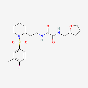 molecular formula C21H30FN3O5S B2499732 N1-(2-(1-((4-fluoro-3-methylphenyl)sulfonyl)piperidin-2-yl)ethyl)-N2-((tetrahydrofuran-2-yl)methyl)oxalamide CAS No. 898426-25-0