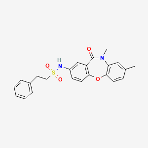 molecular formula C23H22N2O4S B2499739 N-(8,10-二甲基-11-氧代-10,11-二氢二苯并[b,f][1,4]噁啉-2-基)-2-苯乙烷磺酰胺 CAS No. 922094-81-3