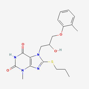 molecular formula C19H24N4O4S B2499758 7-(2-hydroxy-3-(o-tolyloxy)propyl)-3-methyl-8-(propylthio)-1H-purine-2,6(3H,7H)-dione CAS No. 332103-51-2