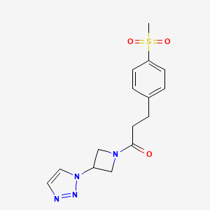 molecular formula C15H18N4O3S B2499783 1-(3-(1H-1,2,3-triazol-1-yl)azetidin-1-yl)-3-(4-(methylsulfonyl)phenyl)propan-1-one CAS No. 2034288-70-3