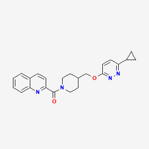 molecular formula C23H24N4O2 B2499795 2-(4-{[(6-Cyclopropylpyridazin-3-yl)oxy]methyl}piperidine-1-carbonyl)quinoline CAS No. 2320544-34-9