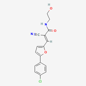 molecular formula C16H13ClN2O3 B2499800 (E)-3-(5-(4-chlorophenyl)furan-2-yl)-2-cyano-N-(2-hydroxyethyl)acrylamide CAS No. 391220-42-1