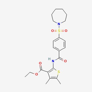 molecular formula C22H28N2O5S2 B2499801 乙酸-2-(4-(氮杂庚烷-1-基磺酰)苯甲酰氨基)-4,5-二甲基噻吩-3-羧酸酯 CAS No. 326007-66-3