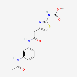 molecular formula C15H16N4O4S B2499802 Methyl (4-(2-((3-acetamidophenyl)amino)-2-oxoethyl)thiazol-2-yl)carbamate CAS No. 946314-02-9