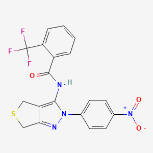 molecular formula C19H13F3N4O3S B2499831 N-[2-(4-nitrophenyl)-4,6-dihydrothieno[3,4-c]pyrazol-3-yl]-2-(trifluoromethyl)benzamide CAS No. 396721-08-7