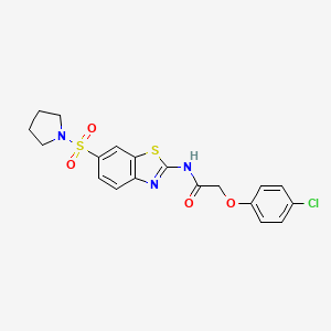 molecular formula C19H18ClN3O4S2 B2499833 2-(4-chlorophenoxy)-N-[6-(pyrrolidinylsulfonyl)benzothiazol-2-yl]acetamide CAS No. 824961-27-5