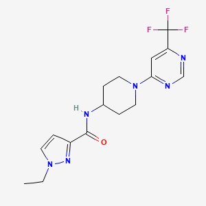 molecular formula C16H19F3N6O B2499841 1-ethyl-N-(1-(6-(trifluoromethyl)pyrimidin-4-yl)piperidin-4-yl)-1H-pyrazole-3-carboxamide CAS No. 2034597-73-2