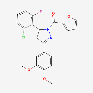 molecular formula C22H18ClFN2O4 B2499848 (5-(2-chloro-6-fluorophenyl)-3-(3,4-dimethoxyphenyl)-4,5-dihydro-1H-pyrazol-1-yl)(furan-2-yl)methanone CAS No. 831243-55-1