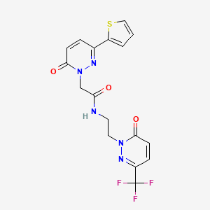 molecular formula C17H14F3N5O3S B2499853 2-(6-Oxo-3-thiophen-2-ylpyridazin-1-yl)-N-[2-[6-oxo-3-(trifluoromethyl)pyridazin-1-yl]ethyl]acetamide CAS No. 2415620-45-8
