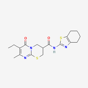 molecular formula C18H22N4O2S2 B2499899 7-ethyl-8-methyl-6-oxo-N-(4,5,6,7-tetrahydrobenzo[d]thiazol-2-yl)-2,3,4,6-tetrahydropyrimido[2,1-b][1,3]thiazine-3-carboxamide CAS No. 1421499-58-2