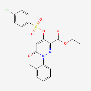 molecular formula C20H17ClN2O6S B2499909 Ethyl 4-(((4-chlorophenyl)sulfonyl)oxy)-6-oxo-1-(o-tolyl)-1,6-dihydropyridazine-3-carboxylate CAS No. 899728-34-8