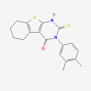 molecular formula C18H18N2OS2 B2499922 3-(3,4-dimethylphenyl)-2-thioxo-2,3,5,6,7,8-hexahydro[1]benzothieno[2,3-d]pyrimidin-4(1H)-one CAS No. 592537-72-9