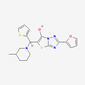 molecular formula C19H20N4O2S2 B2499926 2-(Furan-2-yl)-5-((3-methylpiperidin-1-yl)(thiophen-2-yl)methyl)thiazolo[3,2-b][1,2,4]triazol-6-ol CAS No. 898437-79-1