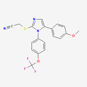 molecular formula C19H14F3N3O2S B2499936 2-((5-(4-甲氧基苯基)-1-(4-(三氟甲氧基)苯基)-1H-咪唑-2-基)硫)乙腈 CAS No. 1226446-85-0