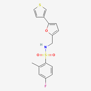molecular formula C16H14FNO3S2 B2499946 4-fluoro-2-methyl-N-((5-(thiophen-3-yl)furan-2-yl)methyl)benzenesulfonamide CAS No. 2034340-73-1