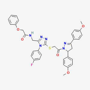 molecular formula C36H33FN6O5S B2499949 N-((5-((2-(3,5-bis(4-methoxyphenyl)-4,5-dihydro-1H-pyrazol-1-yl)-2-oxoethyl)thio)-4-(4-fluorophenyl)-4H-1,2,4-triazol-3-yl)methyl)-2-phenoxyacetamide CAS No. 393585-12-1