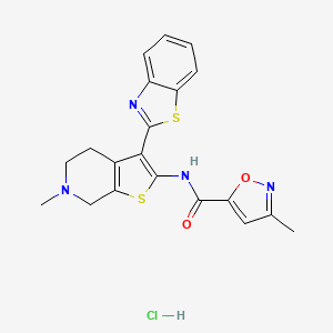 molecular formula C20H19ClN4O2S2 B2499976 N-(3-(benzo[d]thiazol-2-yl)-6-methyl-4,5,6,7-tetrahydrothieno[2,3-c]pyridin-2-yl)-3-methylisoxazole-5-carboxamide hydrochloride CAS No. 1323623-40-0