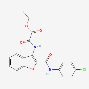 molecular formula C19H15ClN2O5 B2499982 Ethyl 2-((2-((4-chlorophenyl)carbamoyl)benzofuran-3-yl)amino)-2-oxoacetate CAS No. 887896-74-4
