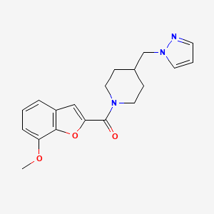 molecular formula C19H21N3O3 B2500012 (4-((1H-pyrazol-1-yl)methyl)piperidin-1-yl)(7-methoxybenzofuran-2-yl)methanone CAS No. 1286710-41-5
