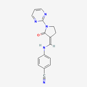 molecular formula C16H13N5O B2500053 4-({[(3Z)-2-oxo-1-(pyrimidin-2-yl)pyrrolidin-3-ylidene]methyl}amino)benzonitrile CAS No. 339111-12-5