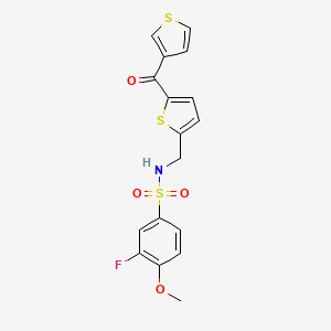 molecular formula C17H14FNO4S3 B2500090 3-fluoro-4-methoxy-N-((5-(thiophene-3-carbonyl)thiophen-2-yl)methyl)benzenesulfonamide CAS No. 1797958-16-7