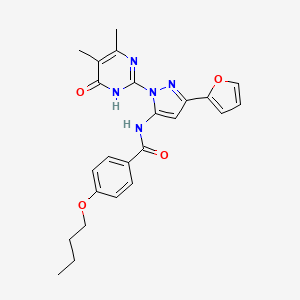 molecular formula C24H25N5O4 B2500092 4-butoxi-N-[2-(4,5-dimetil-6-oxo-1H-pirimidin-2-il)-5-(furan-2-il)pirazol-3-il]benzamida CAS No. 1172513-34-6