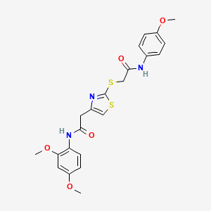 molecular formula C22H23N3O5S2 B2500103 N-(2,4-dimethoxyphenyl)-2-(2-((2-((4-methoxyphenyl)amino)-2-oxoethyl)thio)thiazol-4-yl)acetamide CAS No. 941921-52-4