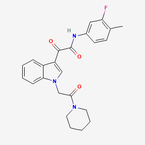 molecular formula C24H24FN3O3 B2500131 N-(3-氟-4-甲基苯基)-2-氧代-2-[1-(2-氧代-2-哌啄啉-1-基乙基)吲哚-3-基]乙酰胺 CAS No. 872862-26-5