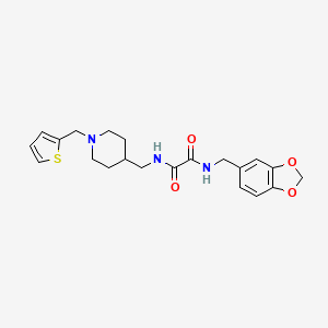 molecular formula C21H25N3O4S B2500135 N1-(benzo[d][1,3]dioxol-5-ylmethyl)-N2-((1-(thiophen-2-ylmethyl)piperidin-4-yl)methyl)oxalamide CAS No. 953231-11-3