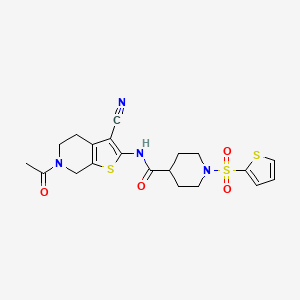 molecular formula C20H22N4O4S3 B2500140 N-(6-acetyl-3-cyano-4,5,6,7-tetrahydrothieno[2,3-c]pyridin-2-yl)-1-(thiophen-2-ylsulfonyl)piperidine-4-carboxamide CAS No. 941941-58-8