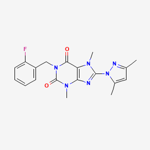 molecular formula C19H19FN6O2 B2500155 8-(3,5-二甲基-1H-吡唑-1-基)-1-(2-氟苄基)-3,7-二甲基-1H-嘧啶-2,6(3H,7H)-二酮 CAS No. 1014074-77-1