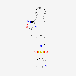 molecular formula C20H22N4O3S B2500194 5-((1-(Pyridin-3-ylsulfonyl)piperidin-3-yl)methyl)-3-(o-tolyl)-1,2,4-oxadiazole CAS No. 1706307-71-2