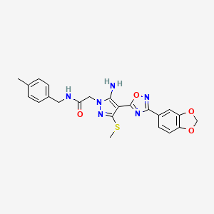 molecular formula C23H22N6O4S B2500240 2-[5-amino-4-[3-(1,3-benzodioxol-5-yl)-1,2,4-oxadiazol-5-yl]-3-(methylthio)-1H-pyrazol-1-yl]-N-(4-methylbenzyl)acetamide CAS No. 1019098-68-0