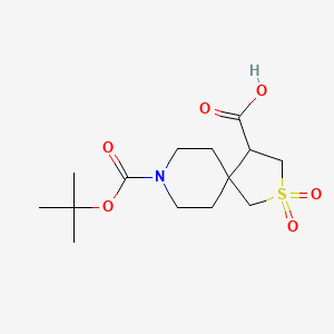 molecular formula C14H23NO6S B2500248 8-[(2-Methylpropan-2-yl)oxycarbonyl]-2,2-dioxo-2lambda6-thia-8-azaspiro[4.5]decane-4-carboxylic acid CAS No. 2241141-80-8