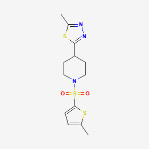 molecular formula C13H17N3O2S3 B2500283 2-Methyl-5-(1-((5-methylthiophen-2-yl)sulfonyl)piperidin-4-yl)-1,3,4-thiadiazole CAS No. 1396793-29-5