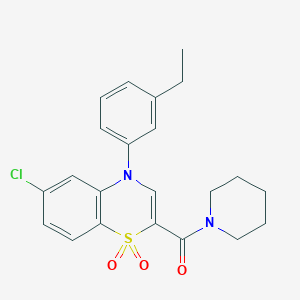 molecular formula C22H23ClN2O3S B2500290 6-chloro-4-(3-ethylphenyl)-2-(piperidin-1-ylcarbonyl)-4H-1,4-benzothiazine 1,1-dioxide CAS No. 1251542-81-0