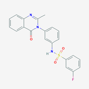 molecular formula C21H16FN3O3S B2500325 3-fluoro-N-[3-(2-methyl-4-oxoquinazolin-3-yl)phenyl]benzenesulfonamide CAS No. 898421-03-9
