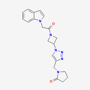 molecular formula C20H22N6O2 B2500328 1-((1-(1-(2-(1H-indol-1-yl)acetyl)azetidin-3-yl)-1H-1,2,3-triazol-4-yl)methyl)pyrrolidin-2-one CAS No. 1903221-24-8