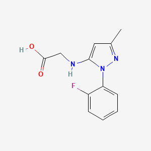 molecular formula C12H12FN3O2 B2500335 2-[[2-(2-Fluorophenyl)-5-methylpyrazol-3-yl]amino]acetic acid CAS No. 2247206-58-0