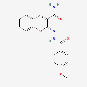 (Z)-2-(2-(4-methoxybenzoyl)hydrazono)-2H-chromene-3-carboxamide