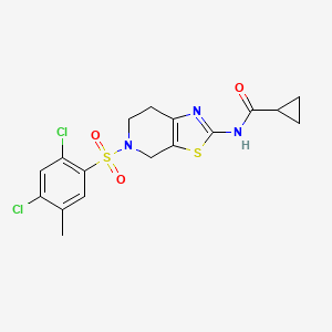molecular formula C17H17Cl2N3O3S2 B2500358 N-(5-((2,4-dichloro-5-methylphenyl)sulfonyl)-4,5,6,7-tetrahydrothiazolo[5,4-c]pyridin-2-yl)cyclopropanecarboxamide CAS No. 1351652-43-1