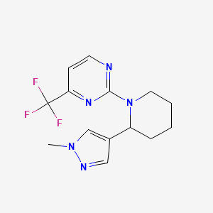 molecular formula C14H16F3N5 B2500359 2-[2-(1-Methylpyrazol-4-yl)piperidin-1-yl]-4-(trifluoromethyl)pyrimidine CAS No. 2380097-35-6