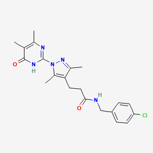 molecular formula C21H24ClN5O2 B2500394 N-(4-chlorobenzyl)-3-(1-(4,5-dimethyl-6-oxo-1,6-dihydropyrimidin-2-yl)-3,5-dimethyl-1H-pyrazol-4-yl)propanamide CAS No. 1171516-99-6