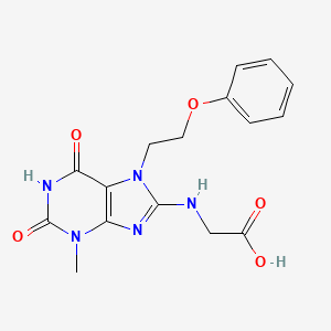 molecular formula C16H17N5O5 B2500413 2-((3-methyl-2,6-dioxo-7-(2-phenoxyethyl)-2,3,6,7-tetrahydro-1H-purin-8-yl)amino)acetic acid CAS No. 1203022-41-6