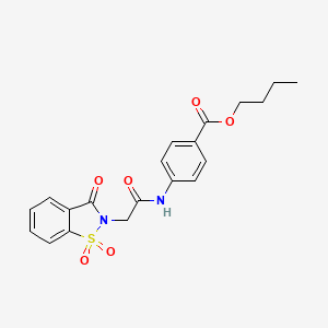 molecular formula C20H20N2O6S B2500418 4-(2-(1,1-ジオキシド-3-オキソベンゾ[d]イソチアゾール-2(3H)-イル)アセトアミド)ベンゾアートブチル CAS No. 443108-51-8